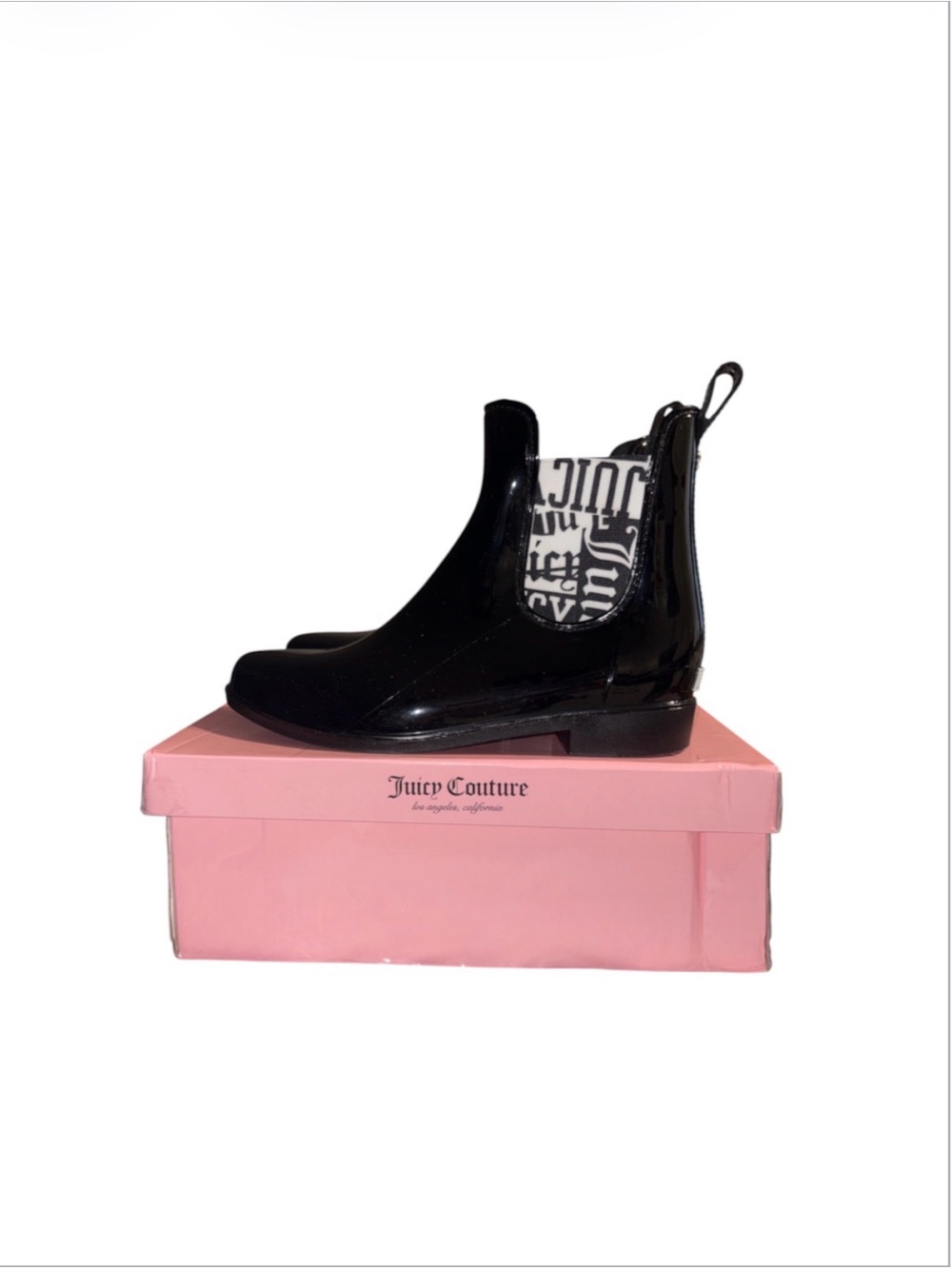 Juicy Couture Romance Black Shiny Rubber Ankle Rainboots Goth Grunge Women’s 8 - Picture 7 of 10